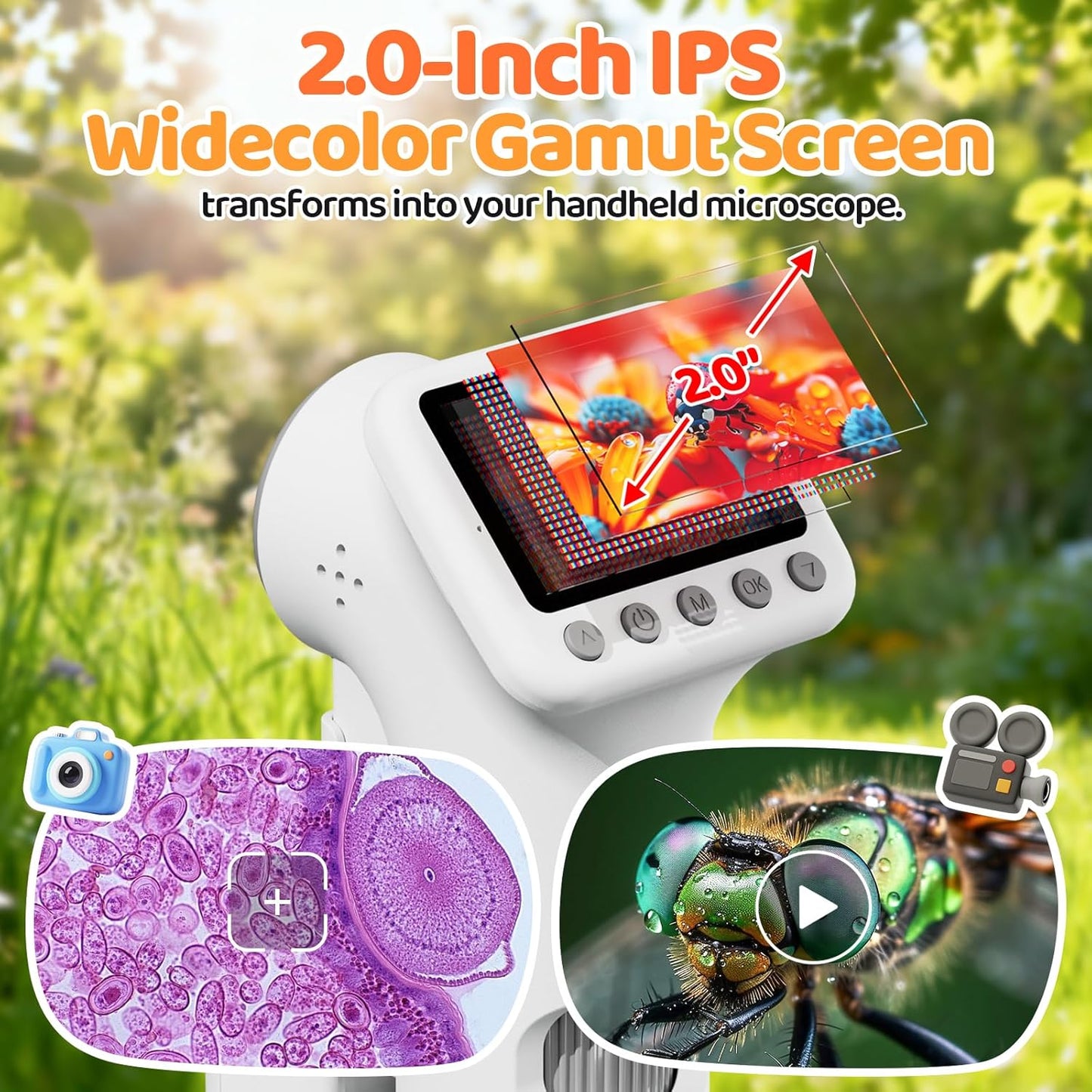 1600X Microscope for Kids, 4K 2.0" Screen Kids Microscopes with Slides Kit Microscope for Toddlers Christmas Birthday Gifts Toys for 3-14 Year Old Children Students (White)