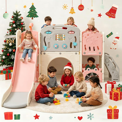 11in 1 Toddler Slide, Kid Slide for Toddlers Age 1-3 with Telescope, Basketball Hoop, and Telescope, Indoor Outdoor Playset Playground Blue Grey