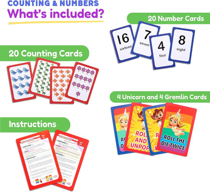 THE FIDGET GAME Counting and Numbers Flash Cards for Ages 3 to 7 (Facts 1-20) - Learning Tools for Pre-K & Kindergarten Activities, Preschool Flashcards - 2 Games Included