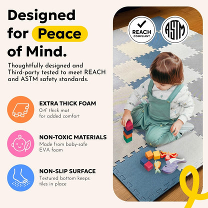 MioTetto Baby Play Mat, Soft Foam Floor Tiles for Kids. Adjustable Interlocking Foam Tiles, Fits with 50x50 Playpen Baby mat for Crawling & Development, Safe & Non-Toxic Playmat for Babies 6-12 Months