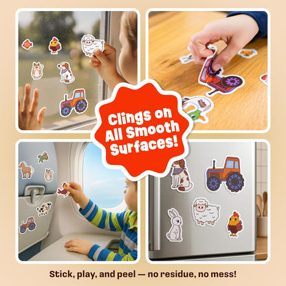 Reusable Jelly Sticker Book - Farm, 7 Scenes - 50 Thick Washable Stickers for Toddlers & Kids: Animals Stickers for Kids, Gift for Ages 3-5 Years Old - Toddler Travel Toys 2-4, Road Trip Activities