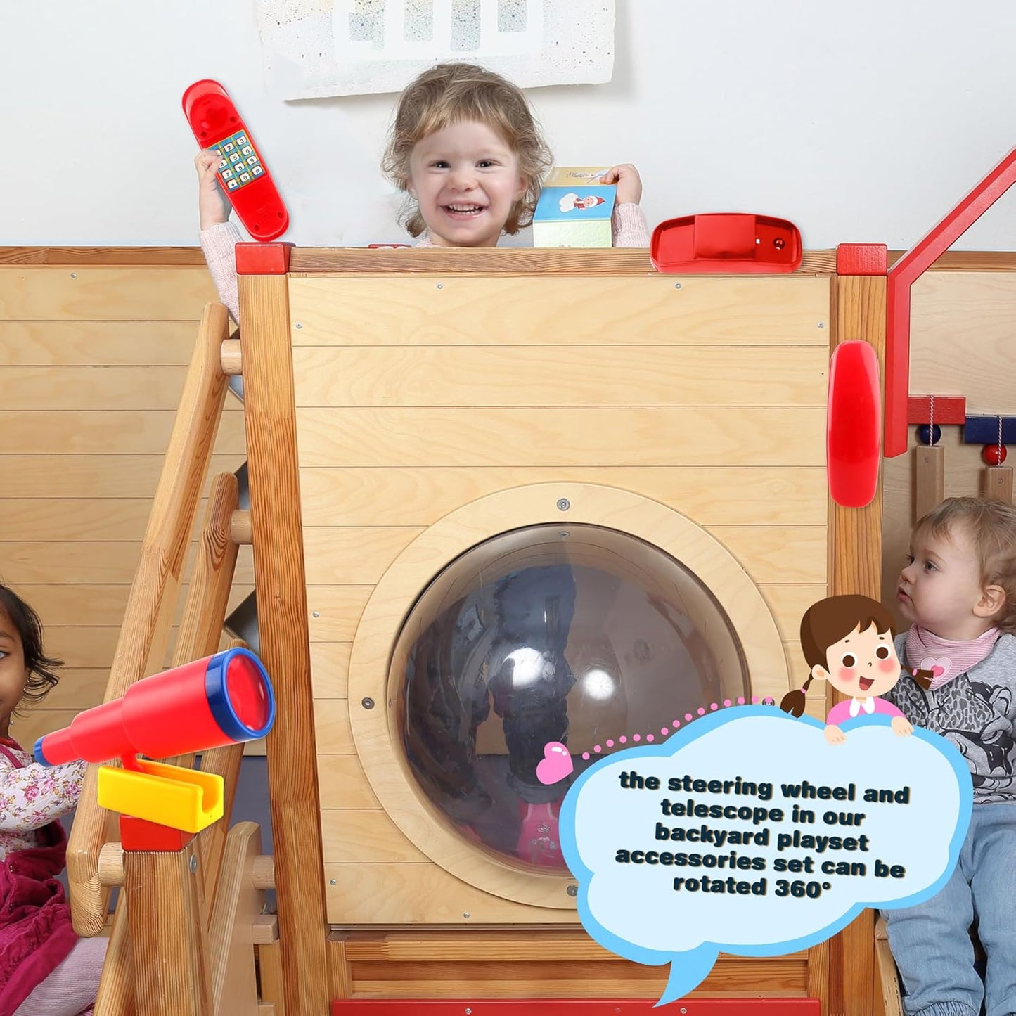 Playground Accessories Swingset Steering Wheel Plastic Telescope Telephone Swingset Phone Toy for Kids Outdoor Playground Backyard Treehouse