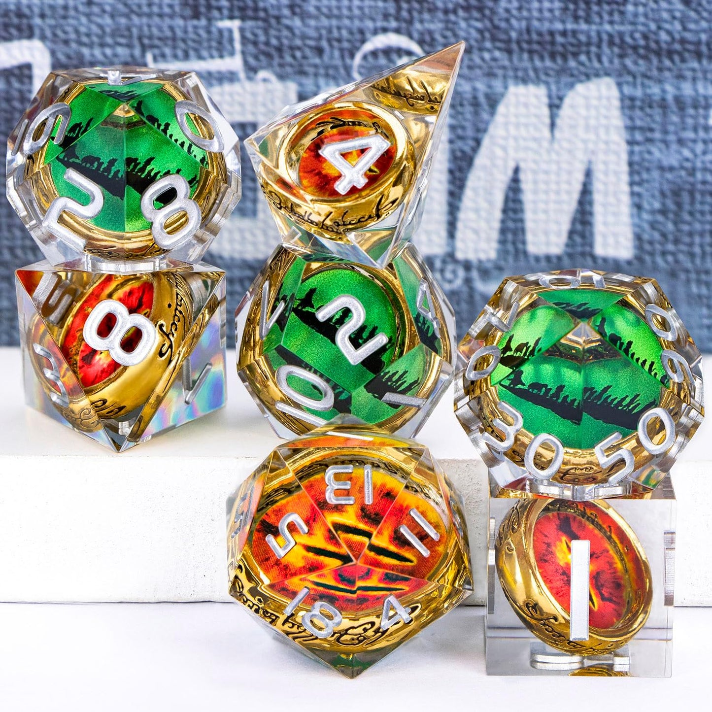 Magic Golden Ring DND Dice Set Sharp Edge Red Resin Dice with Box, for use with Dungeons Dragon RPG D&D Tabletop Games Lord D and D Polyhedral Dice Set