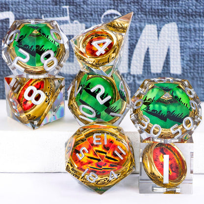 Magic Golden Ring DND Dice Set Sharp Edge Red Resin Dice with Box, for use with Dungeons Dragon RPG D&D Tabletop Games Lord D and D Polyhedral Dice Set