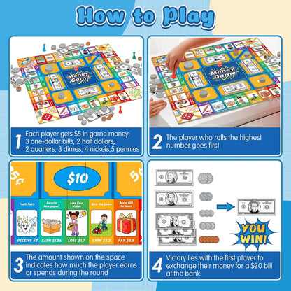 Torlam Money Board Games for Kids, Coins and Bills Toddler Pretend Play Toys, Money for Kids Learning Education Kindergarten Math Games Math Manipulatives, Homeschool Supplies Classroom Must Haves