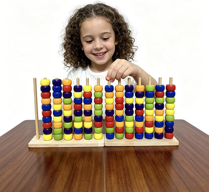 2-Pack Color Matching Stacking Puzzle Game - Color Stack Challenge Competitive Brain Teaser Tabletop Game, Family Game Set with Wooden Rack & Beads