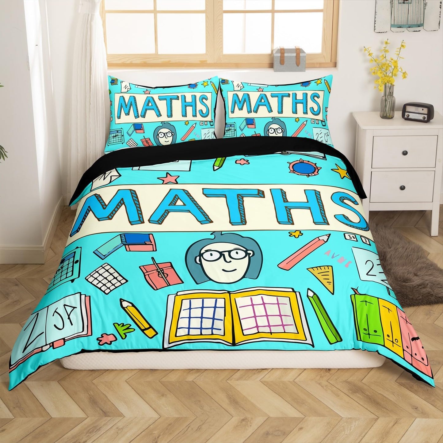 Erosebridal Science Theme Bedding Set Queen Size for Boys Girls Chemistry Periodic Table Print Duvet Cover Chemical Subject Theme Comforter Cover Teens Kids Math Science Atyle Bedspread Cover 3 Pcs