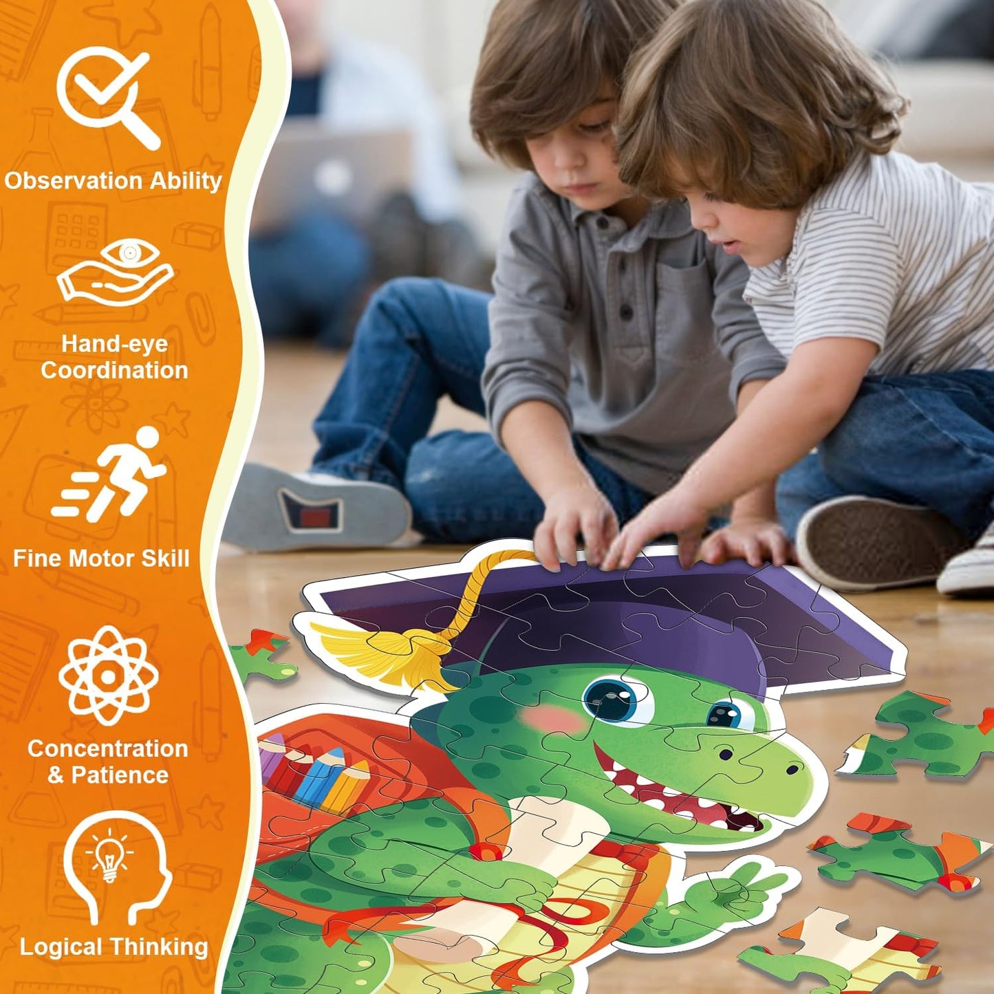 Snowman Floor Puzzle for Kids Age 4-8, 45PCS Jumbo Christmas Jigsaw Puzzle, Large 25.6" x 36.2" Winter Puzzle with Poster, for Kid Boy Girls