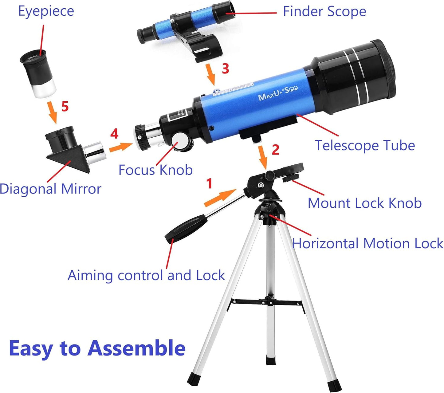 Lunar Telescope for Kids and Astronomy Beginners, Refractor Telescope with Finder Scope and 3 Eyepieces, Travel Telescope with Compact HD Binoculars for Moon Viewing Bird Watching Sightseeing