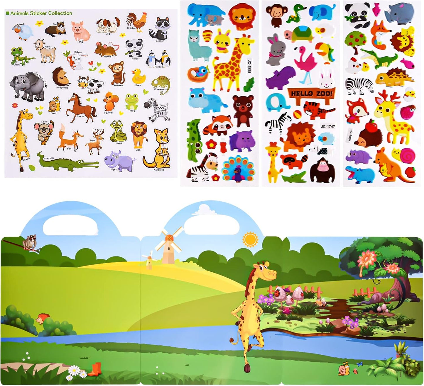 ASTARON Reusable Sticker Book for Toddlers, 88 Pcs Dinosaur Stickers Road Trip Activities Car Airplane Activities Travel Toys for Kids, Kids Quiet Time Activities (2-6 Age)