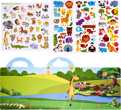 ASTARON Reusable Sticker Book for Toddlers, 88 Pcs Dinosaur Stickers Road Trip Activities Car Airplane Activities Travel Toys for Kids, Kids Quiet Time Activities (2-6 Age)
