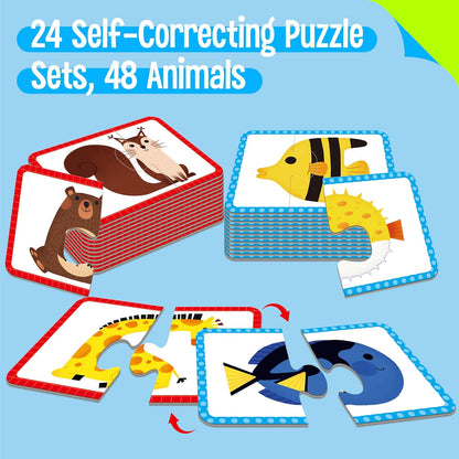 48 Food Matching Puzzles with Error-Correction Mechanism Pre-Primer in 2 Pieces, Perfect for Preschool Learning (24 Blocks Double Sided)