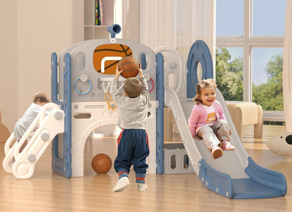 YUFU 9 in 1 Toddler Slide Set, Kids Slide for Toddlers Age 1-3, Toddler Playset with Climber and Basketball Hoop, Kids Indoor Outdoor Playground (Beige+Coffee)