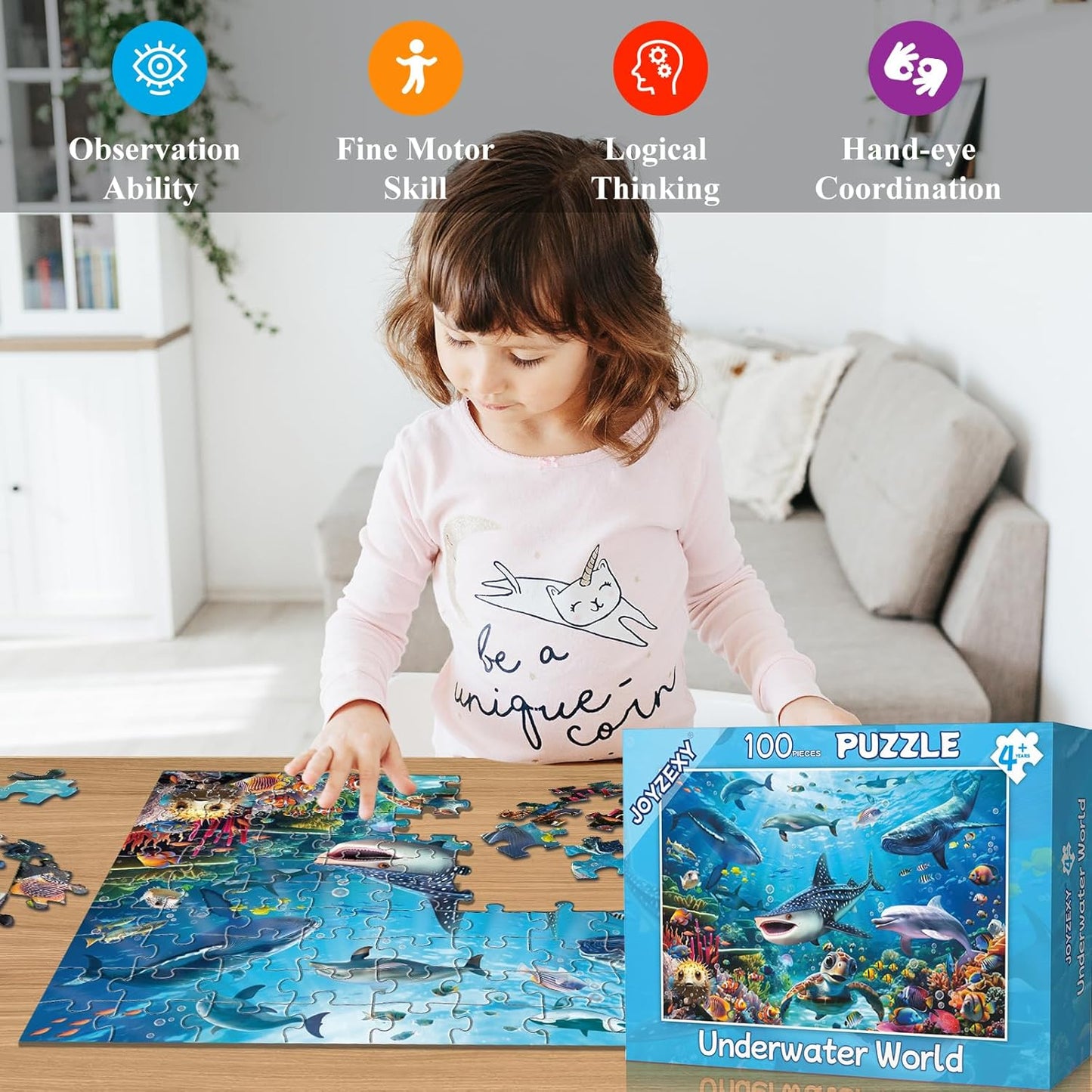 Puzzles for Kids Ages 6-8 8-10, Underwater World Ocean Puzzles 100 Pieces for Kids Learning Educational Puzzle Toys for Boys and Girls