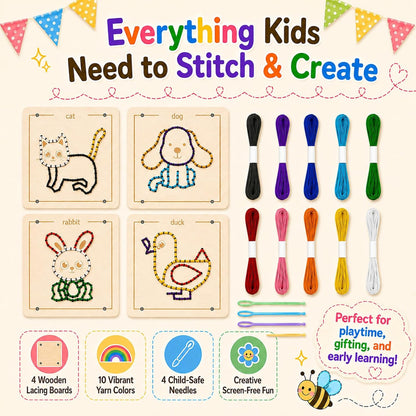 Montessori Wooden Lacing Toys for Toddlers and Kids Ages 2-4 5-7, Sewing Kit Fine Motor Skill Busy Board, Education Sensory Preschool Toy for 1 2 3 4 Year Olds, Birthday Gift for Boys and Girls