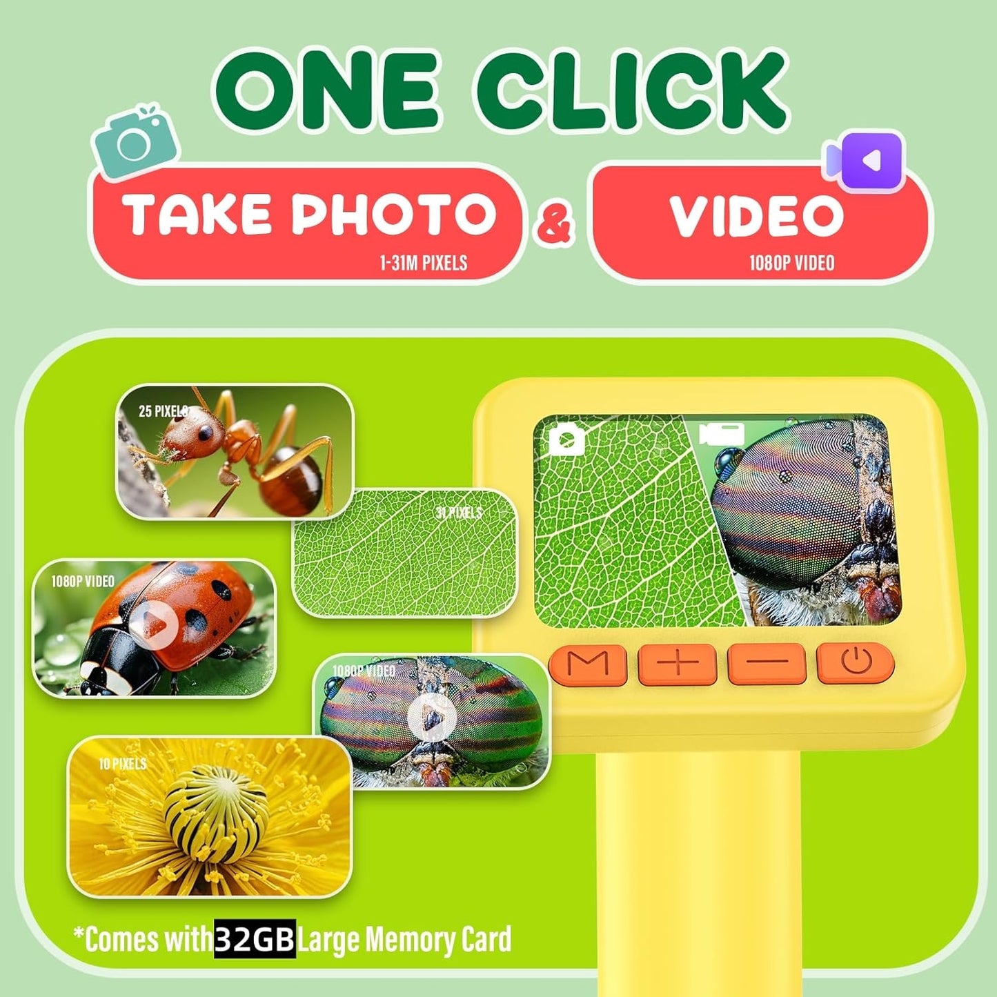 IMICHI Microscope for Kids 50X-1000X Magnification- 2 inch IPS HD Screen, 32GB storage Card, 1080P Video, 2-Hour Battery Life, Easy Carry, Slides Included - Perfect Science Kit Gift for Kids Ages 8-12