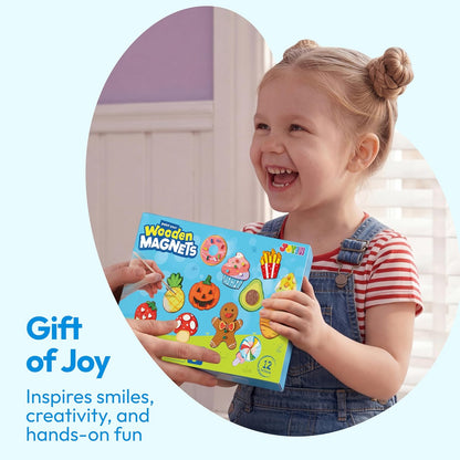 JOYIN 12 Wooden Magnet Creativity Arts & Crafts Painting Kit for Kids, Decorate Your Own Painting Gift for Halloween Crafts, Birthday Parties and Family Crafts, Party Favors for Boys Girls