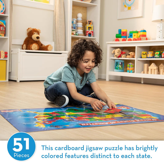 Melissa & Doug USA Map Floor Puzzle, 51 Jumbo Pieces, 2 x 3 Feet, Educational Geography Giant Puzzle for Kids Ages 6+ - FSC Certified