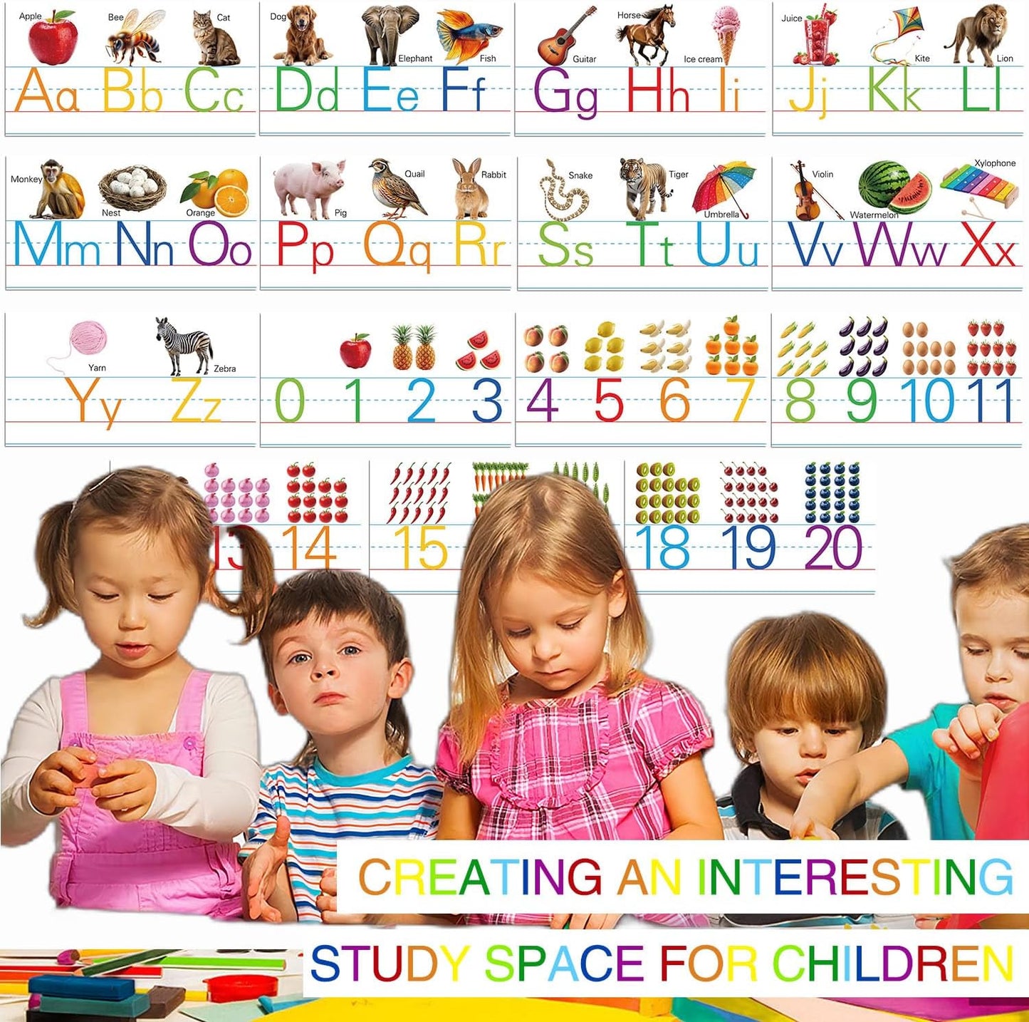 15 Pieces Cursive Alphabet Line Bulletin Board Set Alphabet Classroom Wall Strips Wall Decor for Pre-School Kindergarten Elementary Nursery Homeschool (Cursive)