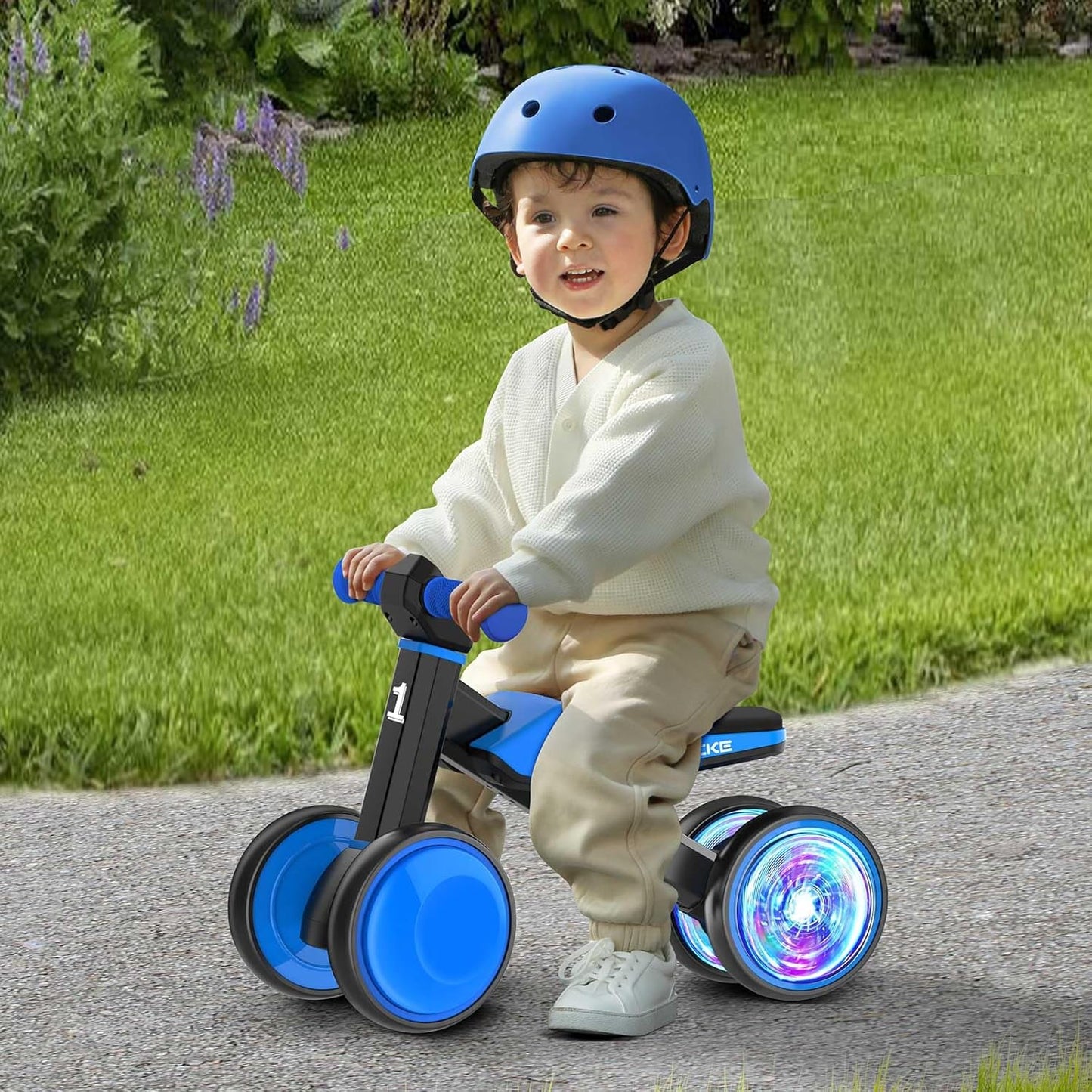 ESPRAY Colorful Lighting Baby Balance Bike Toys for 1 Year Old Girls Gifts, Toddler First Bike 12-24 Months with Adjustable Soft Seat, 4 Silent Wheels Ride on Toy, Perfect First Birthday Gift