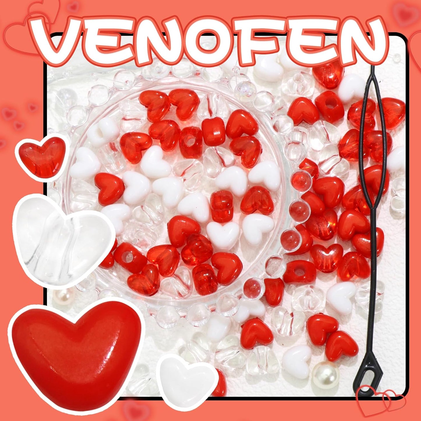 88PCS Pink White Hair Beads for Braids Lovely Heart Shape Loc Dreadlock Valentine's Day Bead Accessories Cute Acrylic Small Pony Beads for Kids Girls