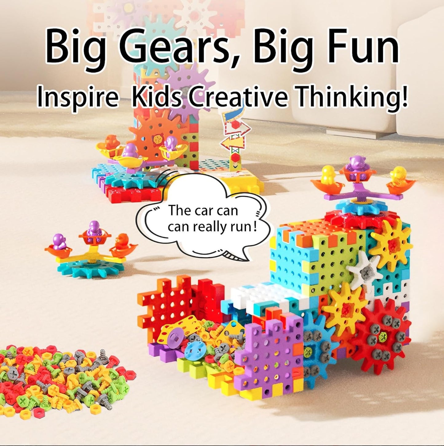 234Pcs Electric Montessori Building Blocks for Toddlers 3-5 4-8, Motorized Gear Construction Toy with Power Drill, STEM Educational Learning Set for Kids, DIY Moving Models, Birthday Gift for Boys