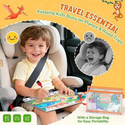 JoyCat Seek & Find Game Books - Preschool Learning Activity for Toddlers & Kids Ages 3-5, Travel Activities Toys for Road Trip Car Airplane, Busy Book, Birthday Gifts for Girls and Boys Ages 4-8