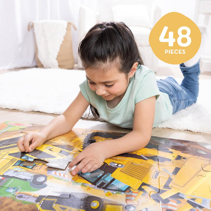 Melissa & Doug Building Site, Construction Themed Jumbo Floor Puzzle, 48‑Piece Construction Vehicle Jigsaw Puzzle, 3 x 2 Foot Toddler Puzzles for Kids Ages 3+