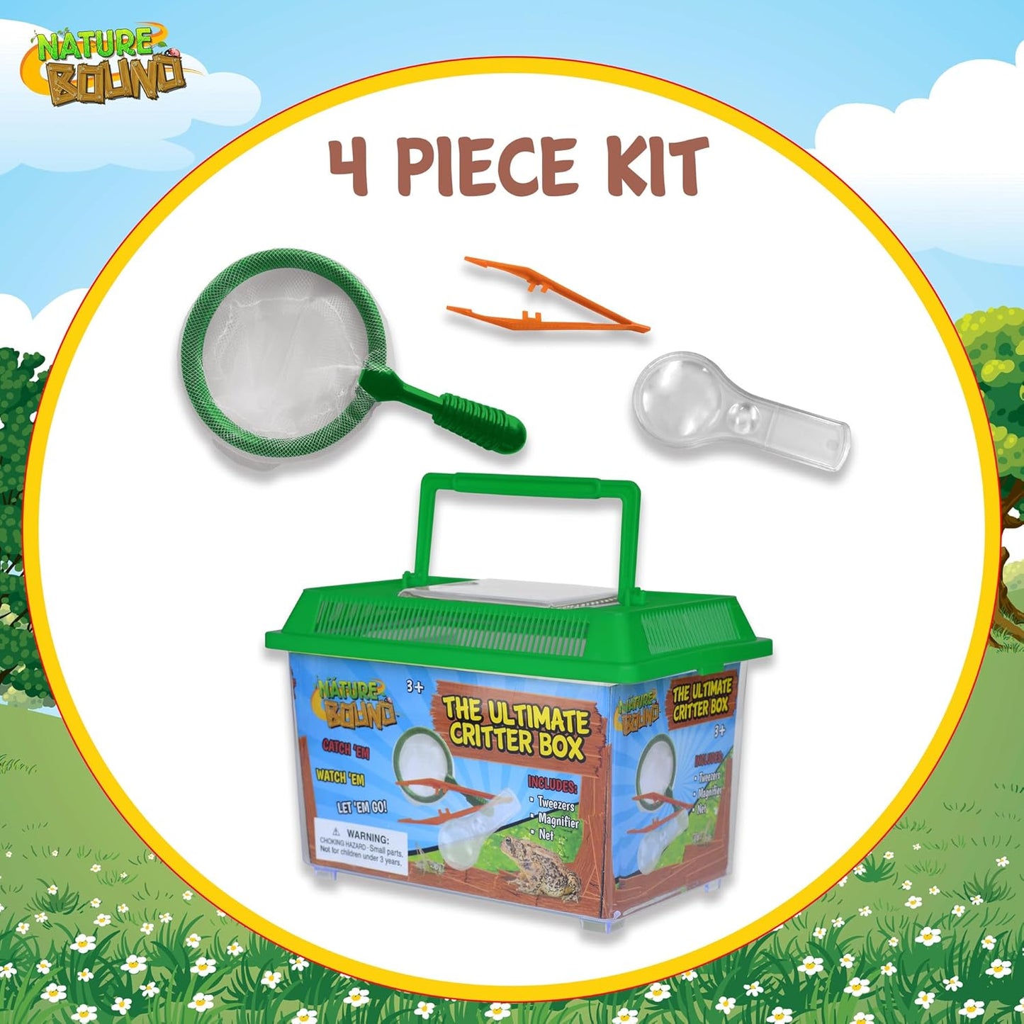 Nature Bound - Ultimate Critter Box Habitat Kit for Indoor/Outdoor Insect Collecting - Includes Net, Tweezers, and Magnifier - Gift for Boys and Girls Green
