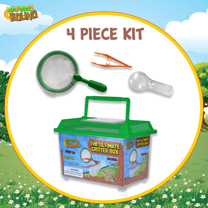 Nature Bound - Ultimate Critter Box Habitat Kit for Indoor/Outdoor Insect Collecting - Includes Net, Tweezers, and Magnifier - Gift for Boys and Girls Green