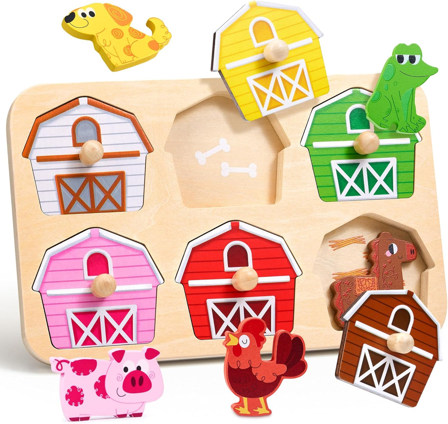 JoyCat Wooden Puzzles for Toddlers 1-3, Montessori Toys for 1 2 Year Old Boy Girl Birthday, Animal Match Farm Peg Puzzles, Preschool Learning Toys for Toddlers Age 1-2