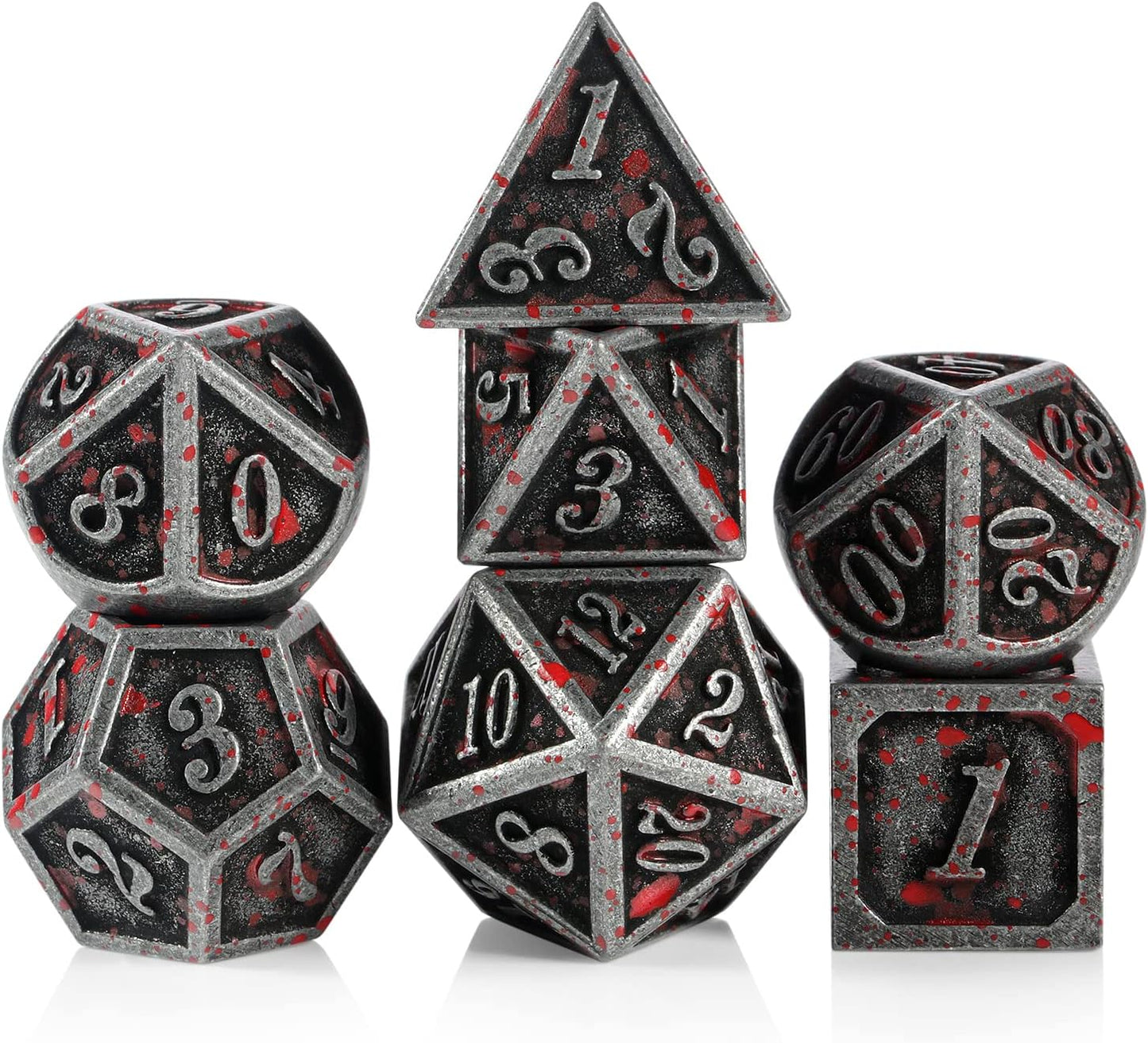 DnDnD Heavy Polyhedral Metal Dice Set with Metal Box, 7-die Shiny Blue Surface with Golden Number for RPG,Dungeons and Dragons,Pathfinder,Shadowrun,D&D,Role Palying Game and Math Teaching - Colors B