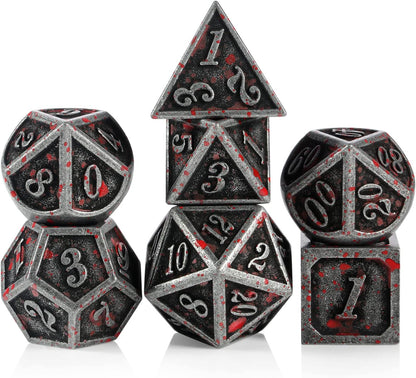 DnDnD Heavy Polyhedral Metal Dice Set with Metal Box, 7-die Shiny Blue Surface with Golden Number for RPG,Dungeons and Dragons,Pathfinder,Shadowrun,D&D,Role Palying Game and Math Teaching - Colors B