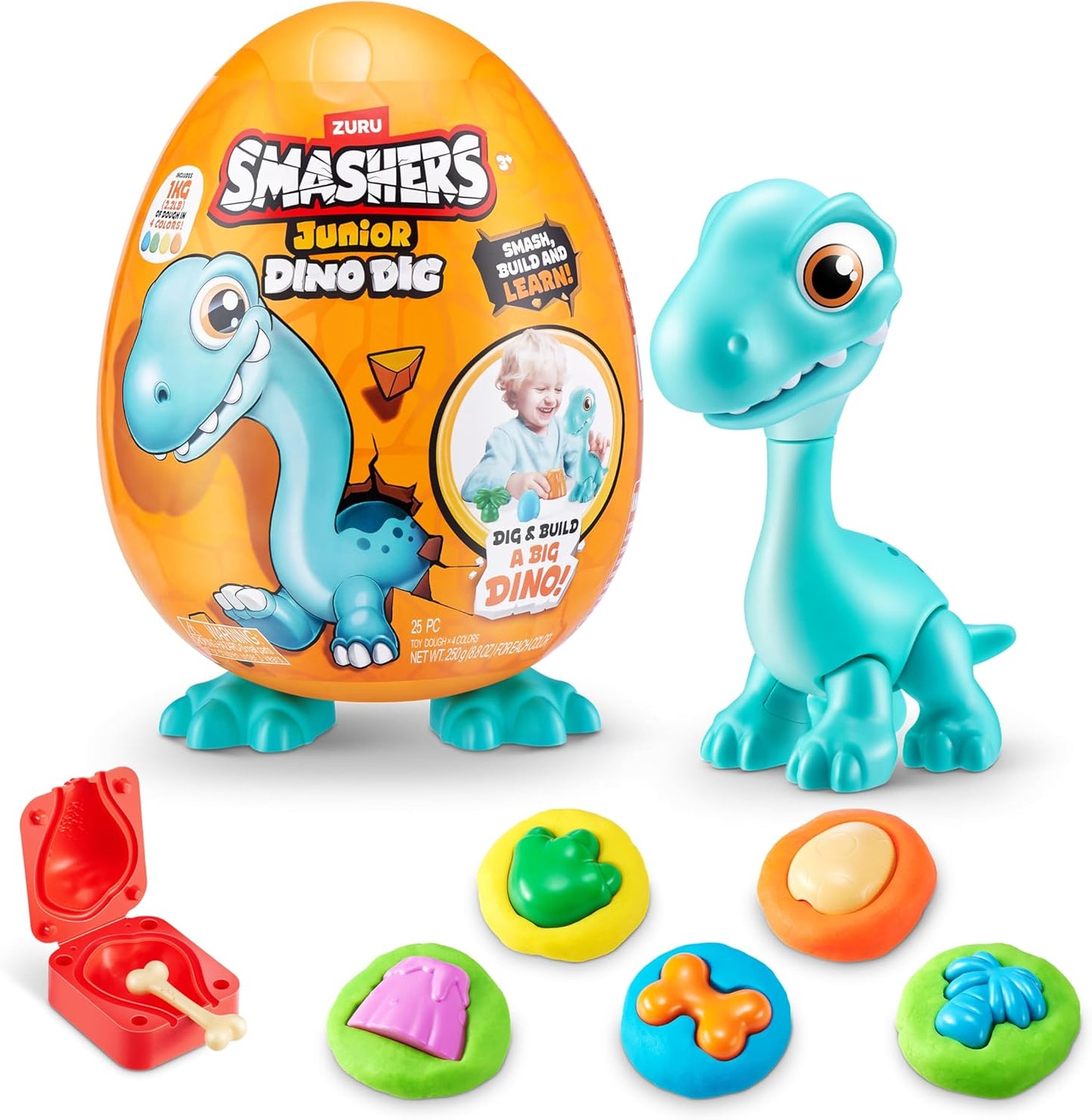 Smashers Junior Dino Dig Large Egg (Brontosaur) by ZURU 18+ Surprises Compounds Mold Dinosaur Preschool Toys Build Construct Sensory Play for Kids 18 Months - 3 Years
