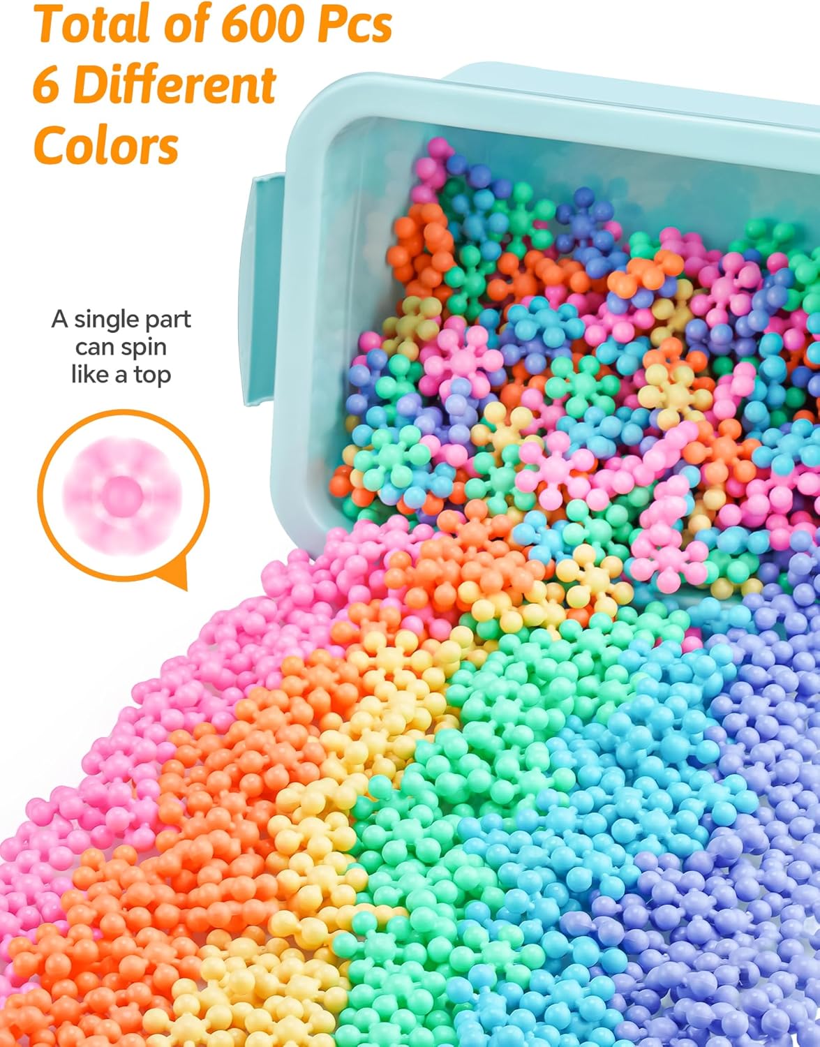 Snowflake Interlocking Building Block Educational Toy 300PCS for Kids Ages 3+, Multi-Color Solid Plastic Early Learning Creativity STEM Toy with Carrying Case Safe Material