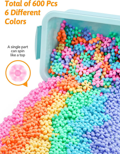 Snowflake Interlocking Building Block Educational Toy 300PCS for Kids Ages 3+, Multi-Color Solid Plastic Early Learning Creativity STEM Toy with Carrying Case Safe Material