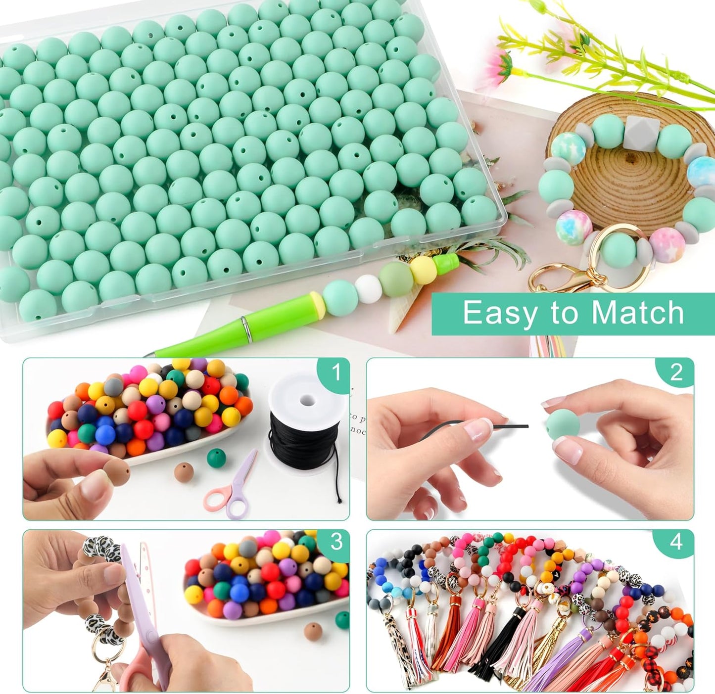 65Pcs 19mm Silicone Beads for Keychain Making Bracelet Necklace, Bulk Round Silicone Beads for Pens（Christmas Green） - Colors A