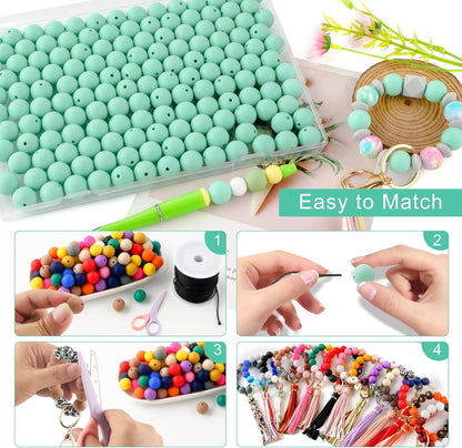 65Pcs 19mm Silicone Beads for Keychain Making Bracelet Necklace, Bulk Round Silicone Beads for Pens（Christmas Green） - Colors A