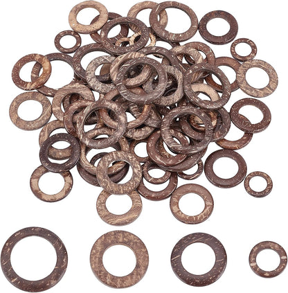 PH PandaHall 80pcs Wooden Linking Rings 4 Styles Coconut Rings Undrilled Mini Circle Pendant Connectors Hollow Wood Circles for Earring Bracelet Necklace Macrame Jewelry DIY Craft Making, 20~38mm