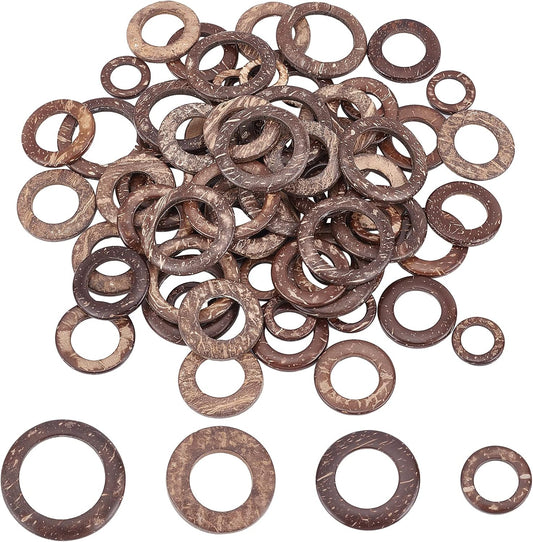 PH PandaHall 80pcs Wooden Linking Rings 4 Styles Coconut Rings Undrilled Mini Circle Pendant Connectors Hollow Wood Circles for Earring Bracelet Necklace Macrame Jewelry DIY Craft Making, 20~38mm