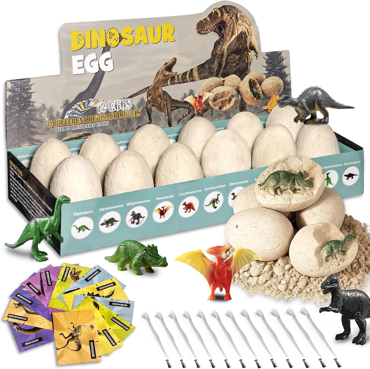 Dinosaur Eggs Dig Kit - 12 Dinosaur Eggs Excavation Science Experiments Kits for Kids Age 3-12, Dino Birthday Party Favors, Archaeology Digging Activities, Easter Basket/Stocking Stuffers