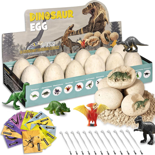 Dinosaur Eggs Dig Kit - 12 Dinosaur Eggs Excavation Science Experiments Kits for Kids Age 3-12, Dino Birthday Party Favors, Archaeology Digging Activities, Easter Basket/Stocking Stuffers