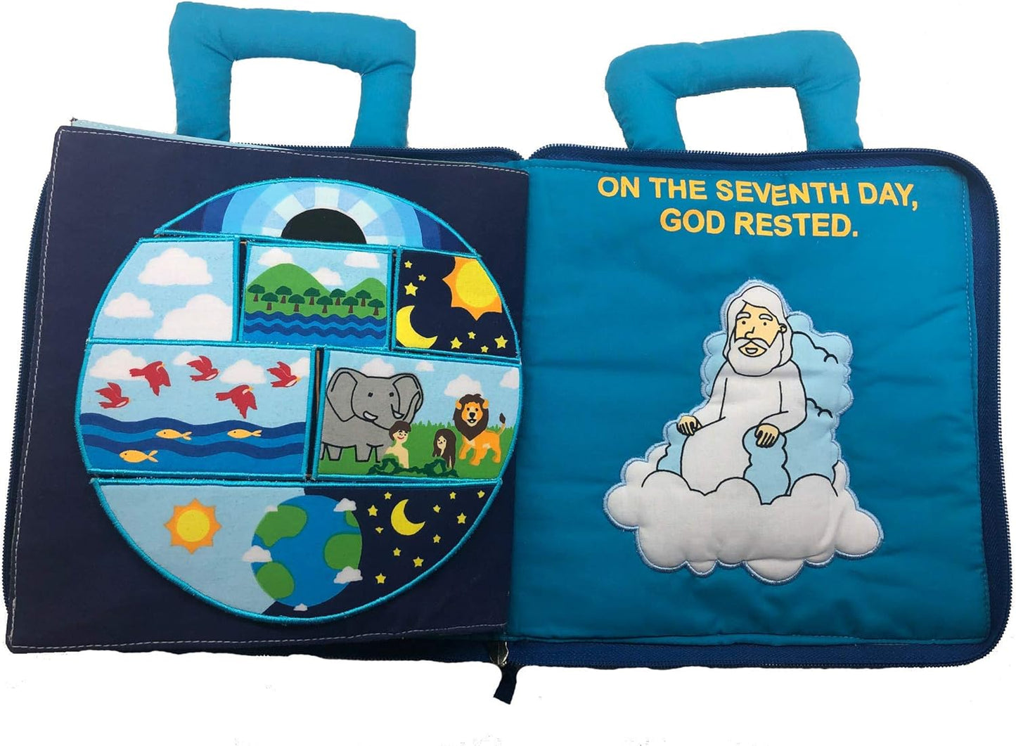 Pockets of Learning in The Beginning Quiet Book Explore The Story of Creation | Fabric Activity Busy Book for Toddlers and Children | Educational and Engaging Bible Church Book