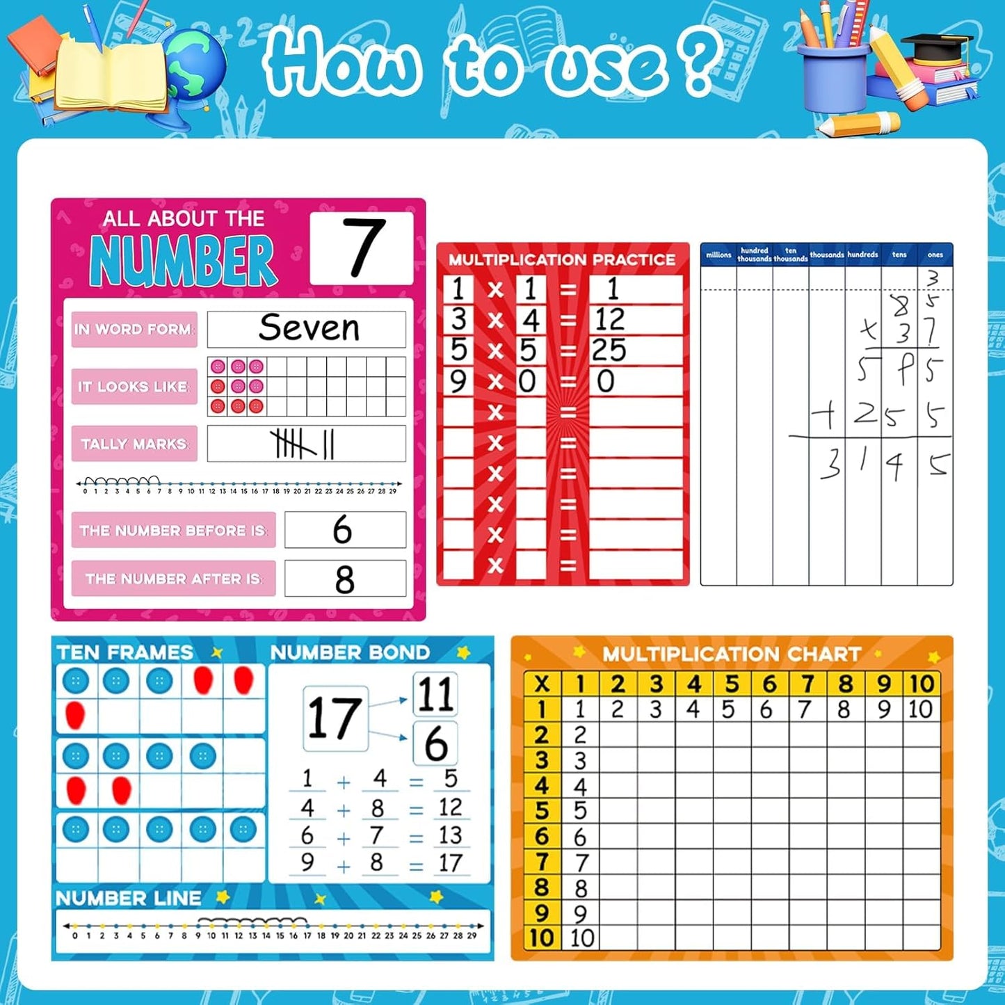 Numbers 0-29 Bulletin Board Set Classroom Decorations Number Line Whiteboards Cards Back to School Wall Decals Numbers 0-29 Math Posters for Learning to Count Elementary School Math Classroom Decor