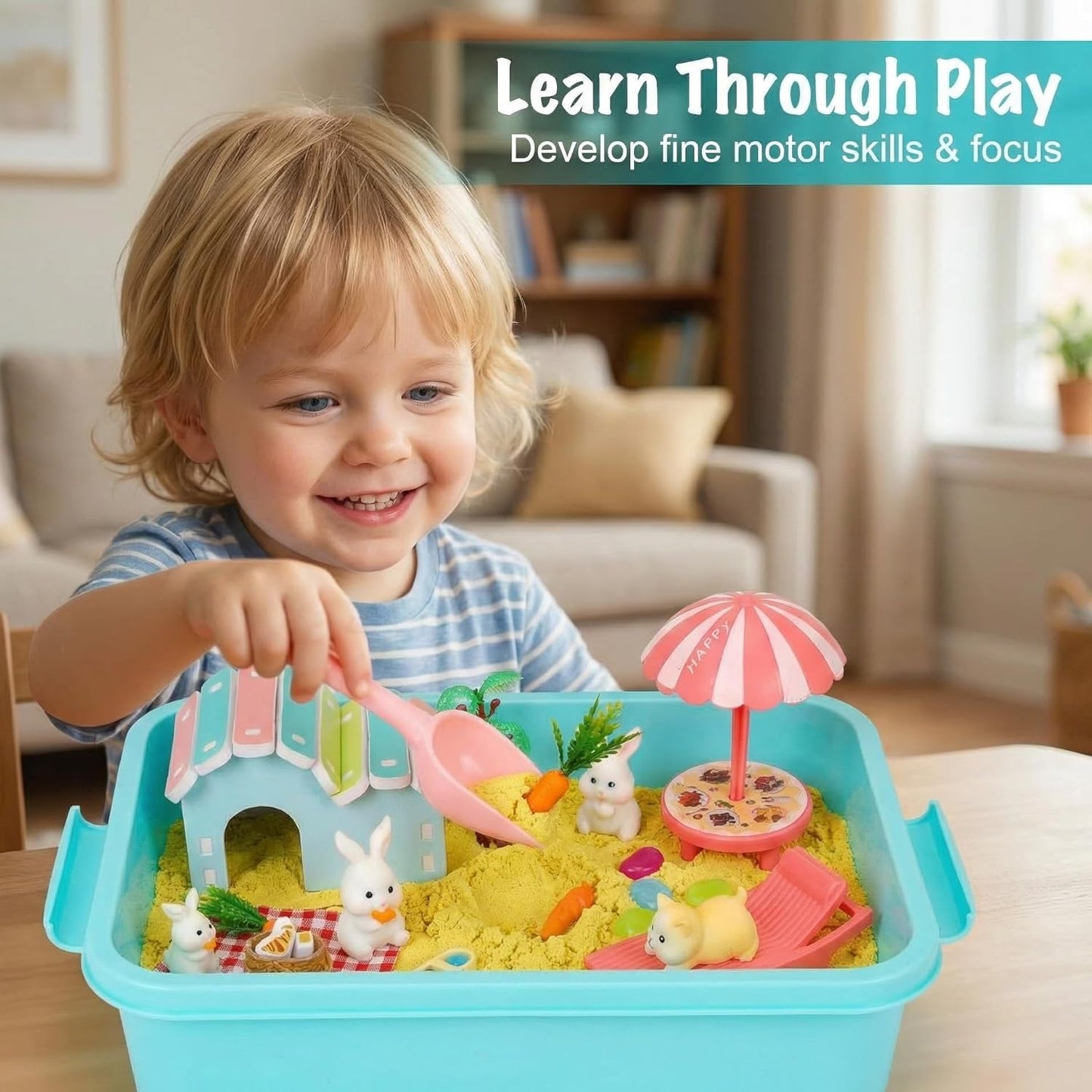 Carolart Pet Sensory bin,Dog and Cat Sandbox for Kids,Kids Play Sand Kit,Pet Play Set with Sensory Sand,Pet Care Play Set,Role Pretend Play Beach Toy Birthday Gift for Girls Boys 3 4 5 6 Years Old