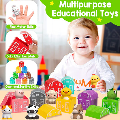 Learning Toys for 1,2,3 Year Old, 20 Pcs Safari Animals Toy, Counting Skill, Color Matching, Montessori Toys, Christmas Birthday Easter Educational Gift for Baby Toddler Boys Girls Age 12-18 Months