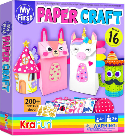 KRAFUN My First Unicorn Bunny Paper Craft Kit for Girls Age 3+, 18 DIY Arts & Crafts Projects, Paper Bags Plates Rolls, Creative Activity Set for Toddlers with Unicorn Bunny Fairy Princess