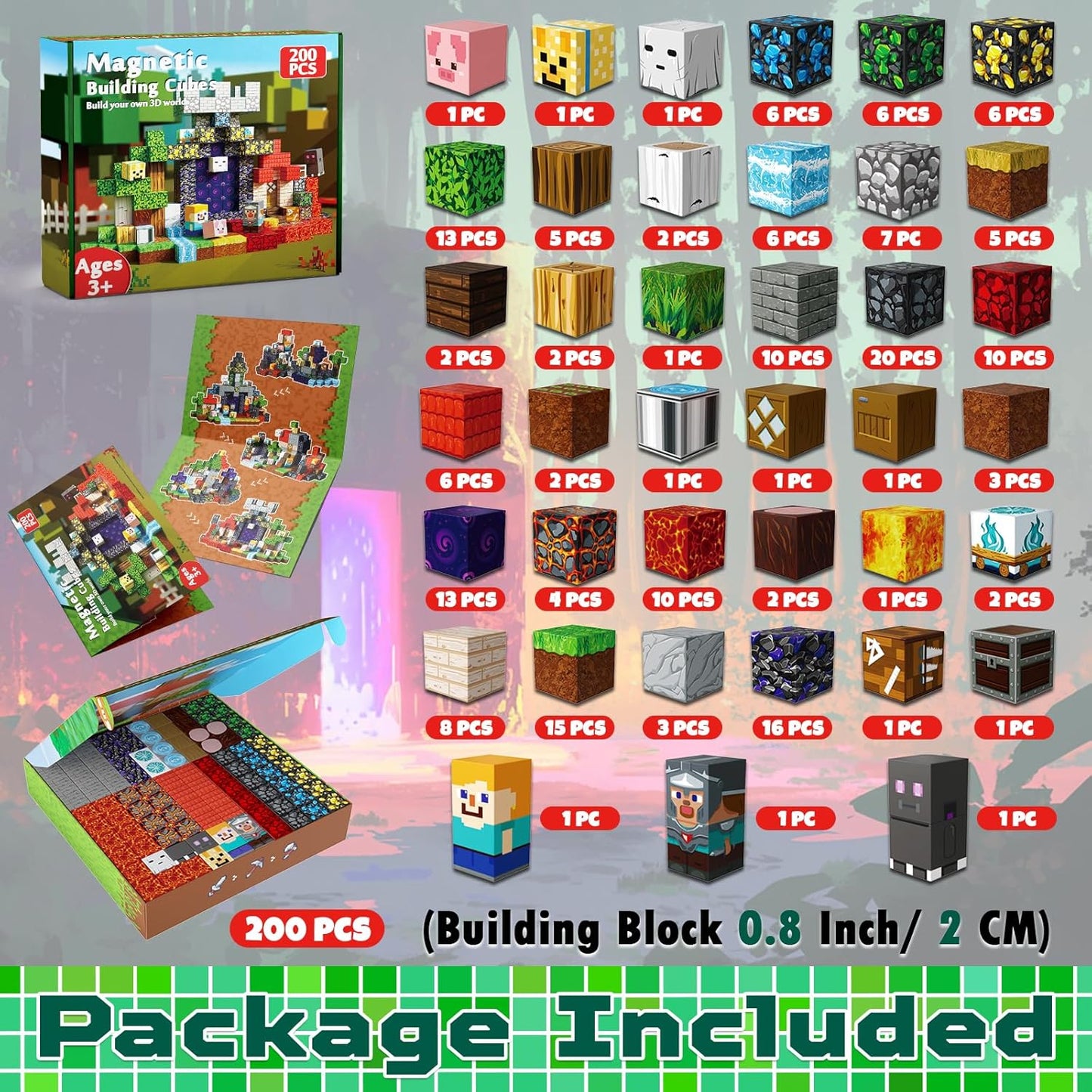 Magnetic Blocks - 200PCS Magnetic Blocks with 6 Base Plate, Magnetic Building Blocks for Kids Ages 4 5 6 7 8, Stacking Magnets for Kids, Birthday Gifts for 3-10 Year Old Boy Girls, STEM Toys