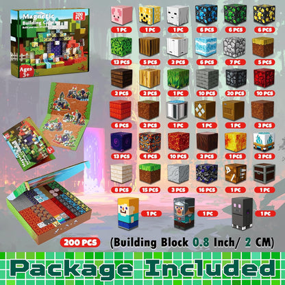 Magnetic Blocks - 200PCS Magnetic Blocks with 6 Base Plate, Magnetic Building Blocks for Kids Ages 4 5 6 7 8, Stacking Magnets for Kids, Birthday Gifts for 3-10 Year Old Boy Girls, STEM Toys