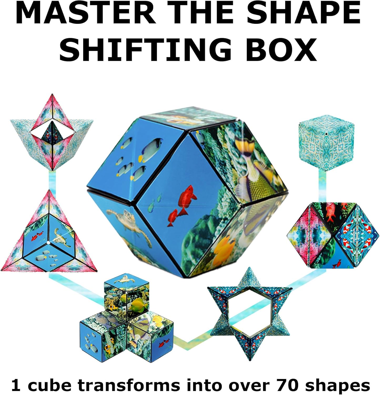 Shashibo Shape Shifting Box - Award-Winning STEM Fidget Toy with Ultra Strong Magnets - Puzzle Cube Transforms Into 100+ Shapes, Perfect Sensory Gift for Kids, Teens, and Adults (Blue Planet)